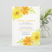 マリゴールド黄色のオレンジ色の水結婚色の花 招待状 (スタンド正面)