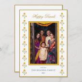 マリゴールド黄色金ゴールド写真ディワリ挨拶 シーズンカード (正面/裏面)