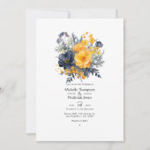 マリゴールド・イエロー、ネイビー・ブルー、石板・グレイ結婚ズ 招待状 (正面)