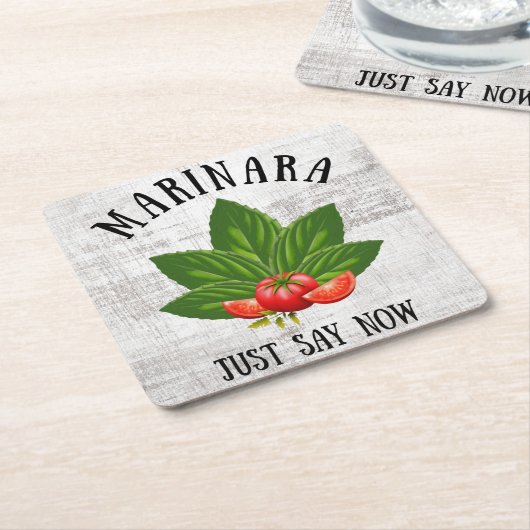 マリナラは今イタリアのバジルのトマト葉を言う スクエアペーパーコースター (アングル)
