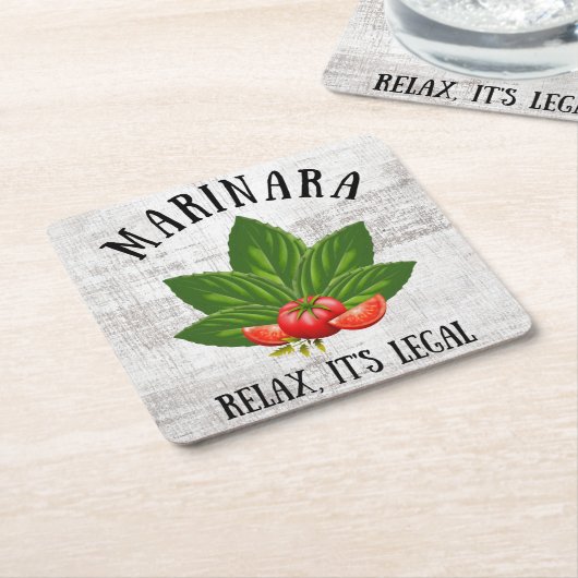 マリナリラックスラリーガルバジルトマトのフードユーモア スクエアペーパーコースター (アングル)