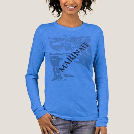 "マリネ"木炭グレーアイランドプリントパターン トライブレンドＴシャツ (正面)