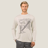 "マリネ"木炭グレーアイランドプリントパターン トライブレンドＴシャツ (正面全体)