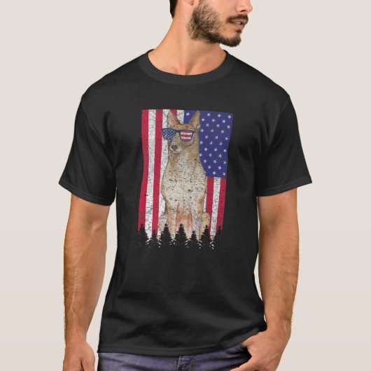 マリノイス愛国犬アメリカプライド米国国旗 Tシャツ (正面)