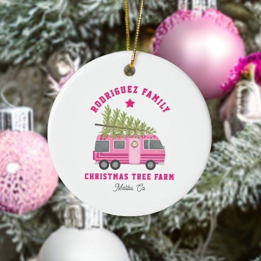 マリブカリフォルニアクリスマスツリーファームピンクRV名 セラミックオーナメント