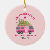 マリブカリフォルニアクリスマスツリーファームRV名ピンク セラミックオーナメント (正面)