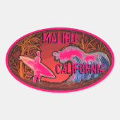 マリブカリフォルニアピンクサーファー波アートステッカー 楕円形シール (正面)