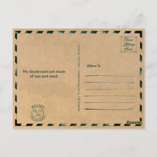 マリブカリフォルニアレトロフラミンゴ1950年代のお土産 ポストカード (裏面)