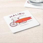 マリブカリフォルニアヴィンテージビーチサーフィンサーフ スクエアペーパーコースター (アングル)