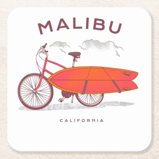 マリブカリフォルニアヴィンテージビーチサーフィンサーフ スクエアペーパーコースター (正面)