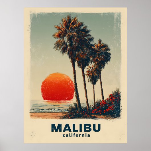 マリブカリフォルニアヴィンテージ旅行ポスター ポスター (正面)