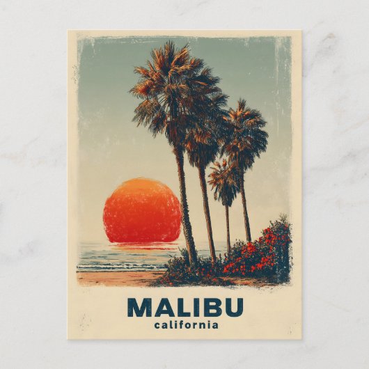マリブカリフォルニアヴィンテージ旅行ポスター ポストカード (正面)