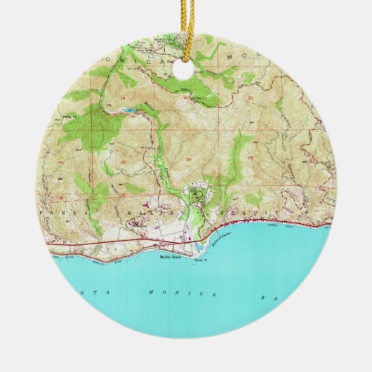 マリブカリフォルニア(1950年)のヴィンテージの地図 セラミックオーナメント (正面)