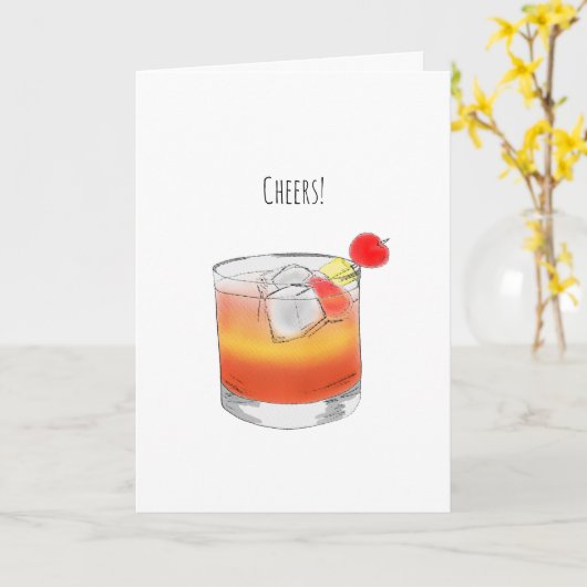 マリブサンセットカクテルウォーターカラーイラストレーション カード (黄色い花)