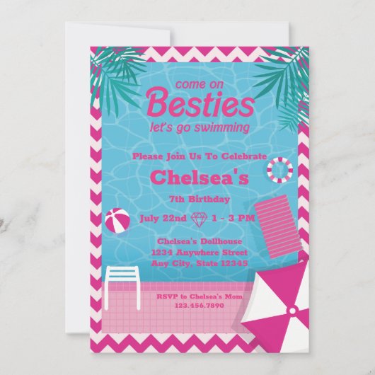 マリブドールビーチプール誕生日 招待状 (正面)