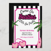 マリブドール誕生日白黒ストライプトロピカル 招待状 (正面/裏面)