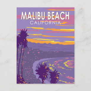 マリブビーチカリフォルニアトラベルアートヴィンテージ ポストカード