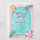 マリブビーチドールサマープールパーティー誕生日 招待状 (正面)