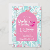マリブビーチドールピンクとブルーの誕生日パーティー 招待状 (正面)