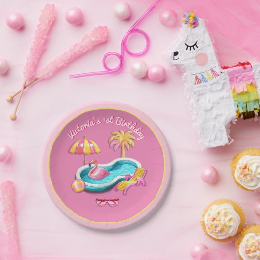 マリブビーチドールレトロ誕生日プールパーティー ペーパープレート (パーティー)