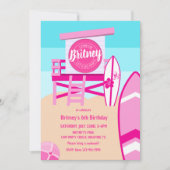 マリブビーチドールレトロ誕生日プールパーティー 招待状 (正面)