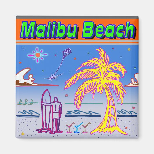 「マリブビーチ」サーファー磁石 マグネット (正面)