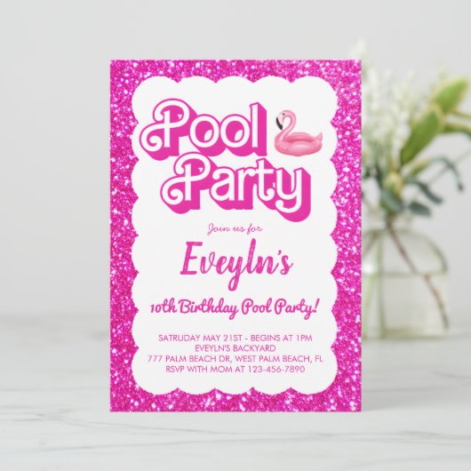 マリブピンクドールプールパーティの招待状 招待状 (スタンド正面)
