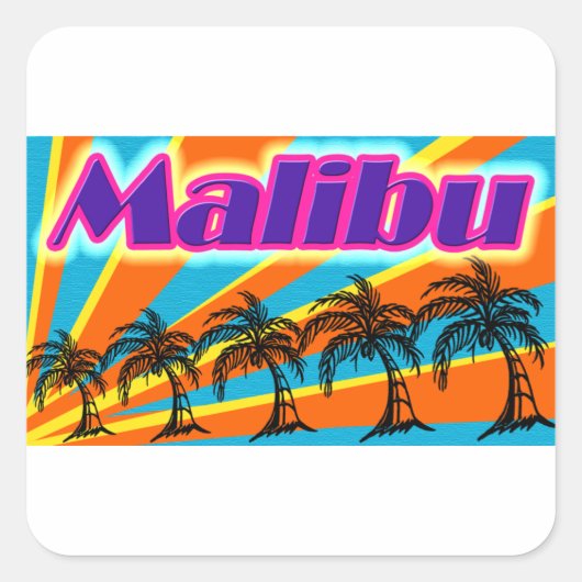 マリブ5ヤシの木ステッカー スクエアシール (正面)