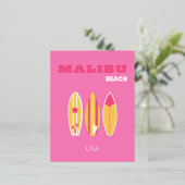 マリブ、マリブビーチ、カリフォルニア名門私立校風の、ピンク 箔シーズンポストカード (立ち正面)