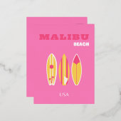 マリブ、マリブビーチ、カリフォルニア名門私立校風の、ピンク 箔シーズンポストカード (正面/裏面)