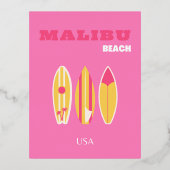 マリブ、マリブビーチ、カリフォルニア名門私立校風の、ピンク 箔シーズンポストカード (正面)