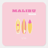 マリブ、マリブビーチ、名門私立校風のピンク スクエアシール (正面)
