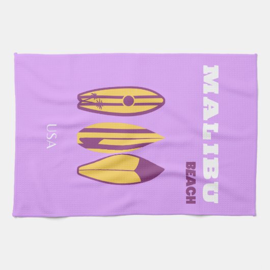 マリブ、マリブ名門私立校風のビーチ名門私立校風の、ガール、紫 キッチンタオル (横)