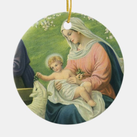 マリヤとベビー・イエスとのヨセフのワークショップ セラミックオーナメント (正面)