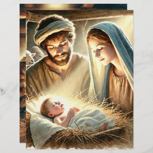 マリヨセフ&ベビーイエス出生スクラップブック紙 (正面/裏面)