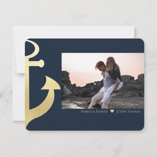 マリンアンカーとロープのゴールドロープノットウェディング 招待状 (裏面)