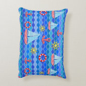 マリンウェーブレッドブルーいかりボートセール船ホイール アクセントクッション (裏面(縦))