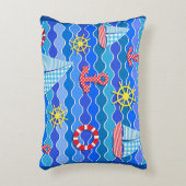 マリンウェーブレッドブルーいかりボートセール船ホイール アクセントクッション (正面(垂直))