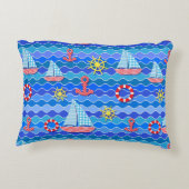 マリンウェーブレッドブルーいかりボートセール船ホイール アクセントクッション (裏面)