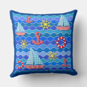 マリンウェーブレッドブルーいかりボートセール船ホイール クッション (裏面)