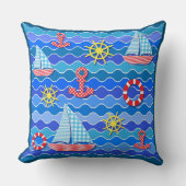 マリンウェーブレッドブルーいかりボートセール船ホイール クッション (正面)