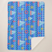 マリンウェーブレッドブルーいかりボートセール船ホイール シェルパブランケット (正面)