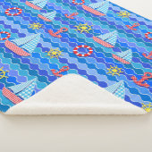 マリンウェーブレッドブルーいかりボートセール船ホイール シェルパブランケット (3/4)