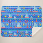 マリンウェーブレッドブルーいかりボートセール船ホイール シェルパブランケット (正面(横))