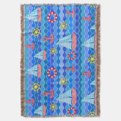 マリンウェーブレッドブルーいかりボートセール船ホイール スローブランケット (正面縦)