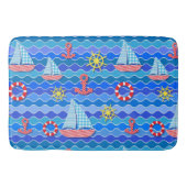マリンウェーブレッドブルーいかりボートセール船ホイール バスマット (正面)