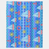 マリンウェーブレッドブルーいかりボートセール船ホイール フリースブランケット (正面)