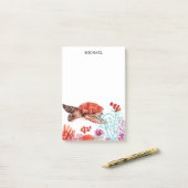 マリンウォーター色ウミガメの名パーソナライズされた前 ポストイット (デスク上)