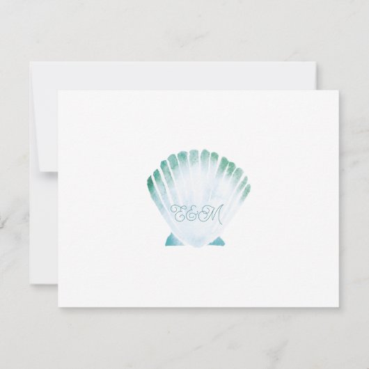 マリンウォーター色シーシェル結婚の食事の選択 出欠カード (裏面)