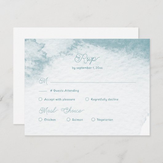 マリンウォーター色シーシェル結婚の食事の選択 出欠カード (正面/裏面)